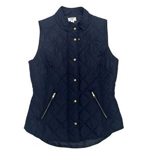 Crown & Ivy Women’s Quilted Full Zip Vest Snap Buttons Navy Blue Outdoor Size S